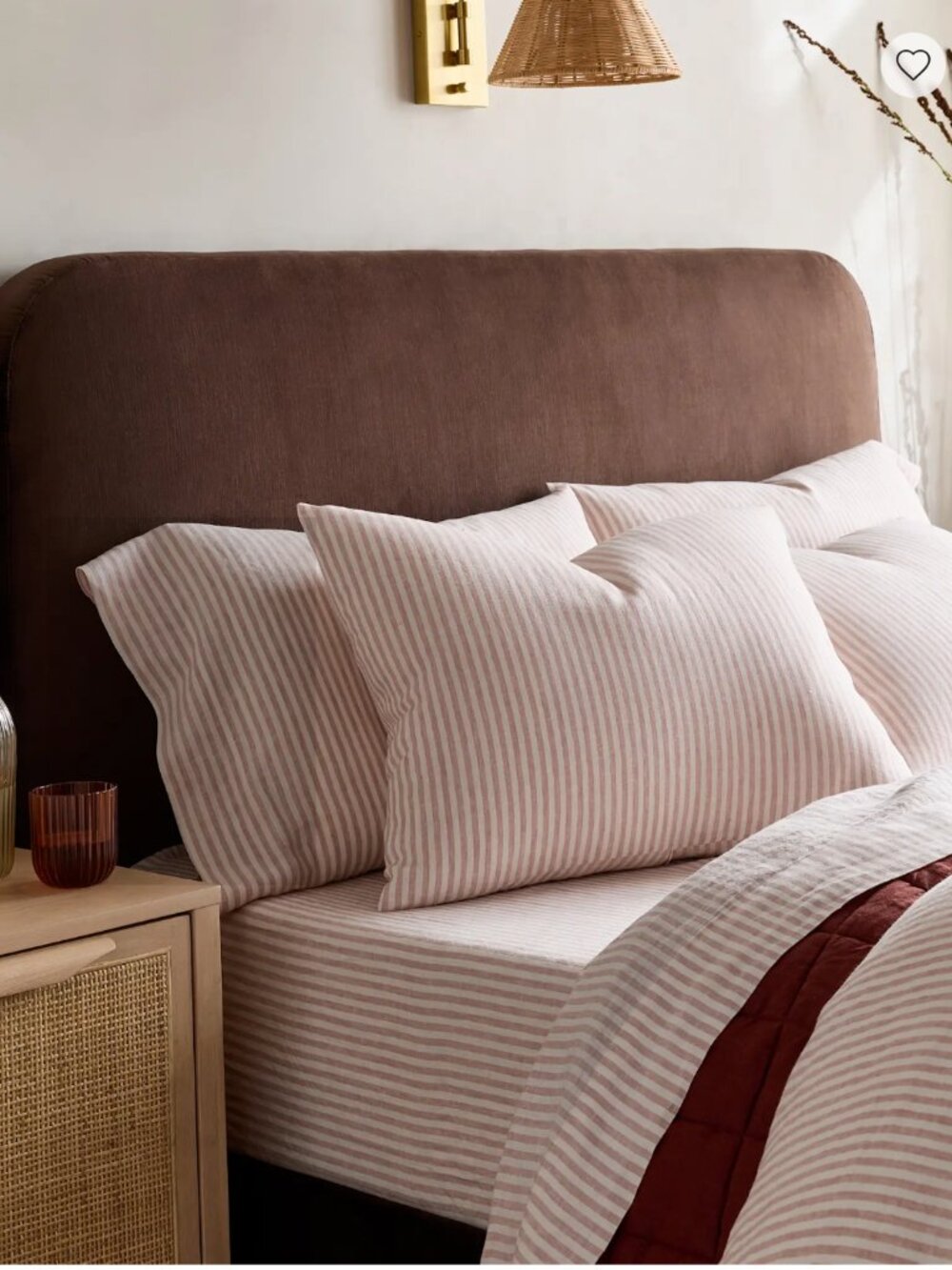 NIB Quince White Mauve Stripe European Linen Sheet Set - Queen